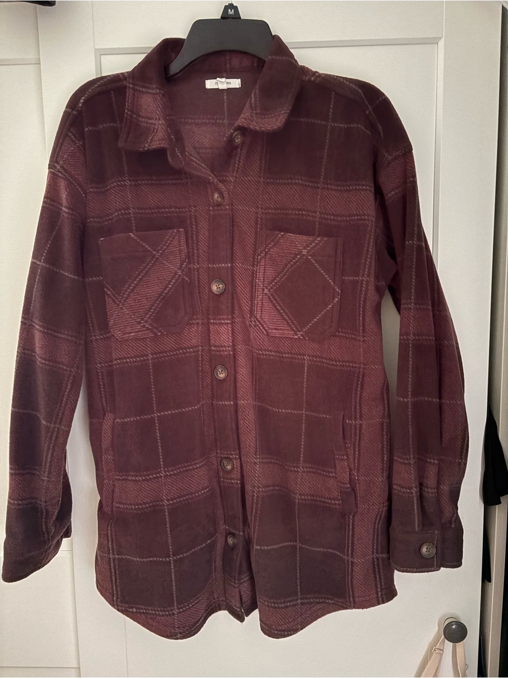 Maurices Burgundy Plaid Utility Shacket